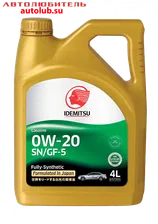 30011325746 IDEMITSU Масло моторное Idemitsu SN/GF-5 0w-20 4л